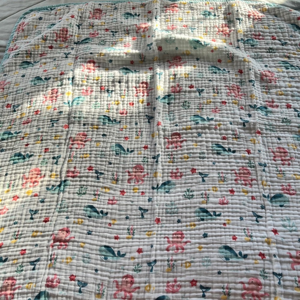 Haus & Kinder Muslin Baby Blanket‎ Sea Life 40" x 43"